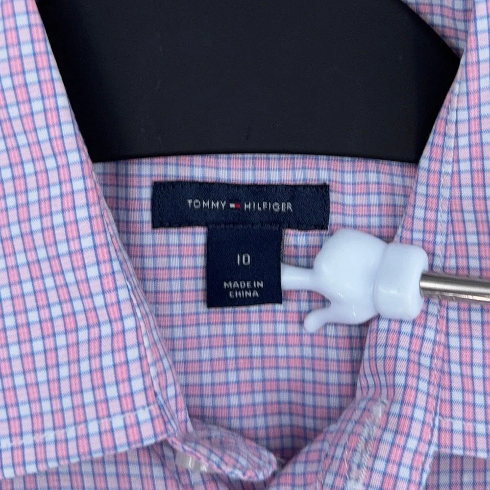 Tommy Hilfiger Button Down Shirt Kids 10 Cotton Polyester Pink Blue Check